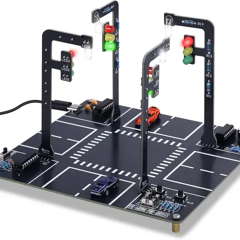 Soldering Practice Kit LED Traffic Light Simulation, DIY Traffic Signal Light Circuit Board Soldering Kit with Sounds, STEM Educational Electronics Projects for Home and School Learning