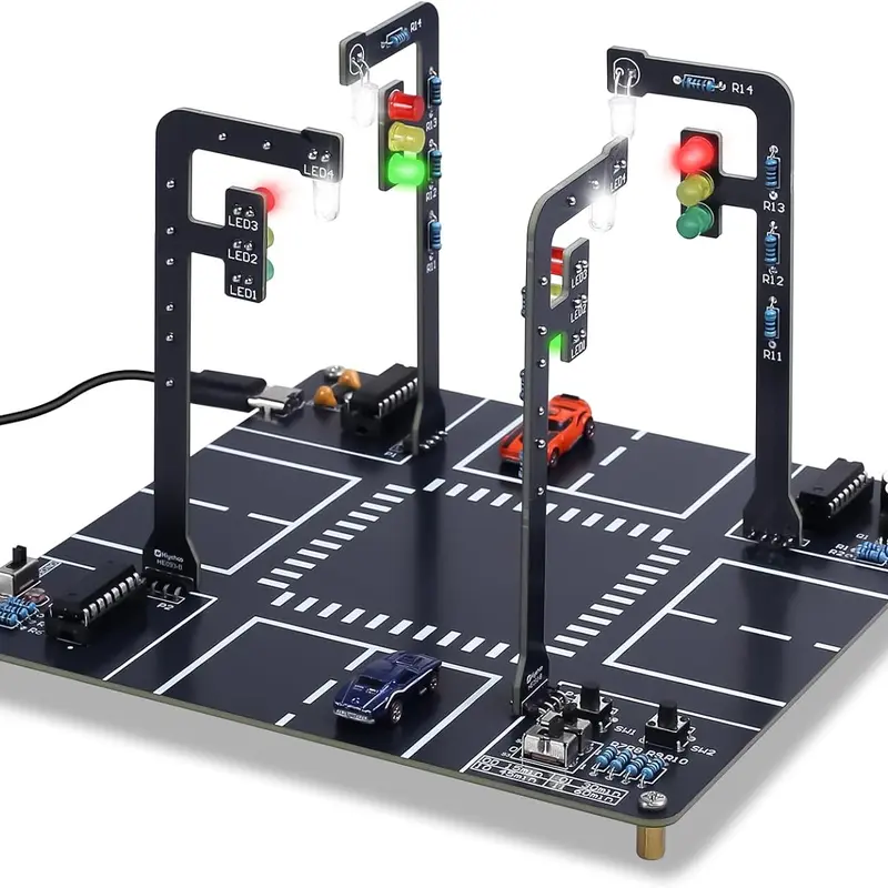 Soldering Practice Kit LED Traffic Light Simulation, DIY Traffic Signal Light Circuit Board Soldering Kit with Sounds, STEM Educational Electronics Projects for Home and School Learning