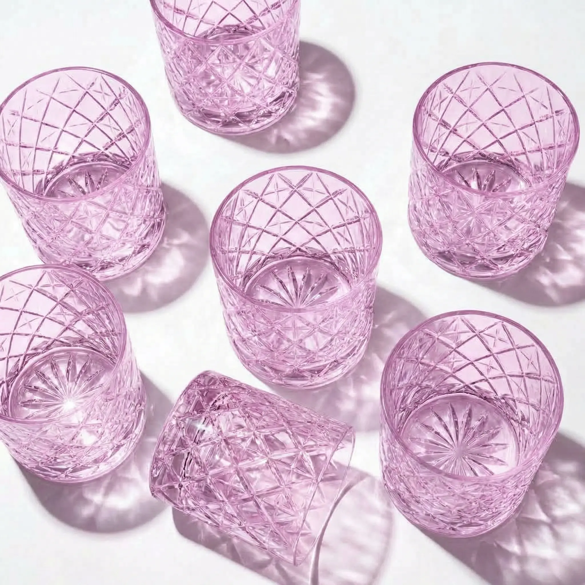 Classic Lead-Free Pink Crystal Whiskey Glasses - 6.7oz Diamond Star Cut Embossed Rocks Tumbler, Premium Drinkware with Gift Box for Bar Home Decor