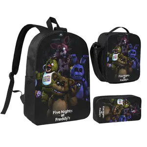 five nights at freddy's Lightweight Backpack Set With Lunchbox And Pen Pouch FNaF Daypack A Great Backpack For Traveling 17inch Rucksack Nightmare Bonnie lunchbag