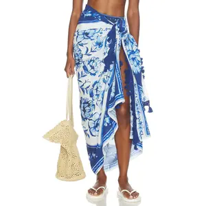 FARM Rio Porcelain Garden Sarong in Blue