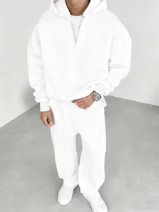 Men's Fall Winter Hoodie Set, Classic Solid Color Zip-Up Sweatshirt + Drawstring Casual Sport Pants, 2 Piece Tracksuit Outfit, Athleisure Tracksuit Sets
