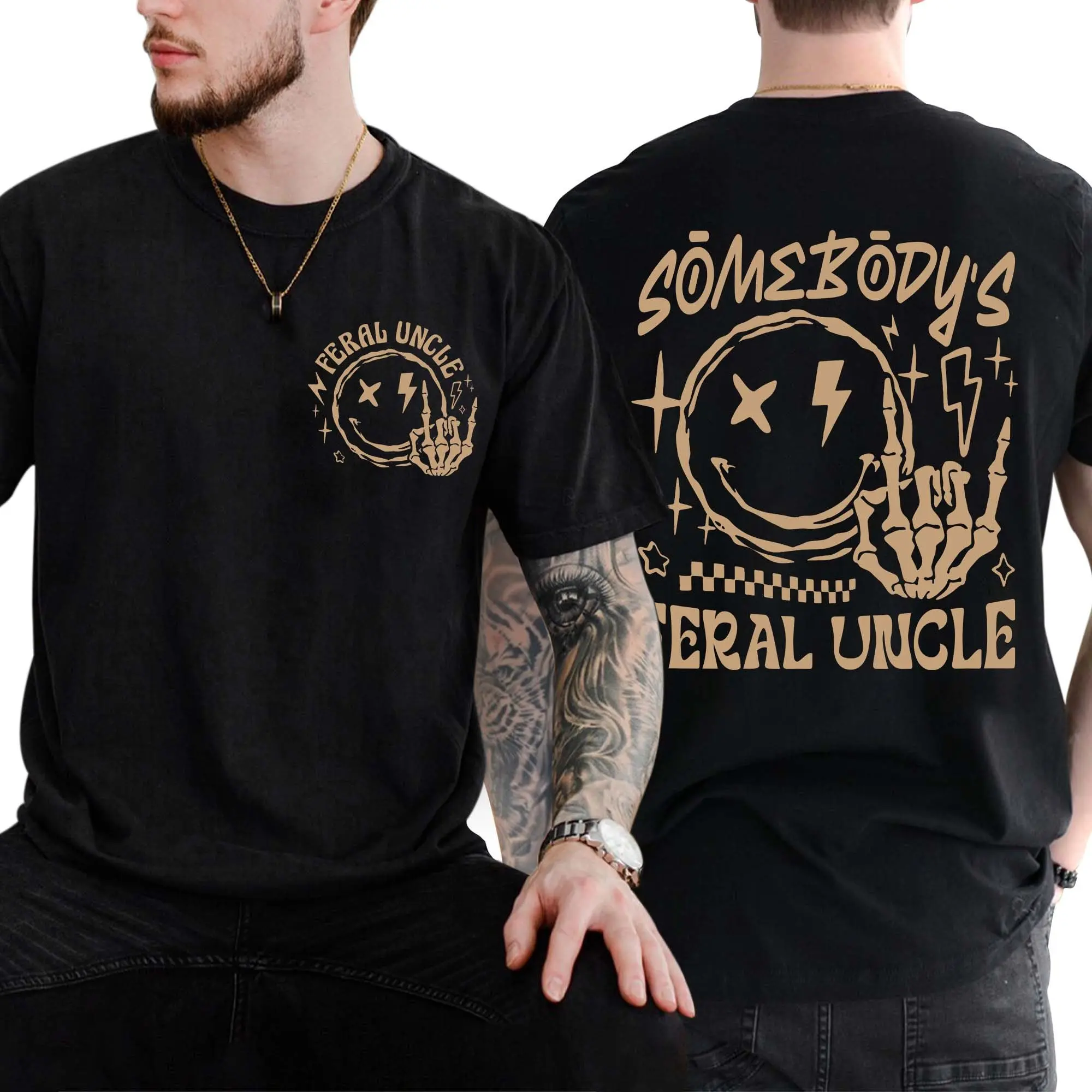 Somebody's Feral Uncle Shirt For Men, Pregnancy Reveal, Cool Uncles Shirt, Funny Fathers Day Gift, Short Sleeve Crew Neck Top, humorous Crewneck Top