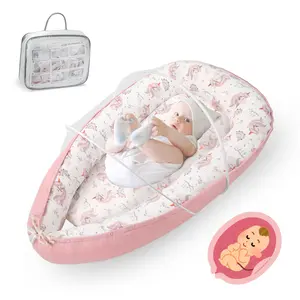Benazcap Portable Baby Cushion with Detachable Mosquito Net Soft Breathable Infant Seat for Travel Playtime Supervised Use