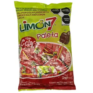 Limon 7 Paleta Sabor Cola, Lollipop cola flavor with powder salt and lemon flavor bag with 30 pieces