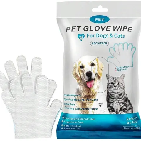 Pet Wipe Gloves for Dogs & Cats, Pet Grooming, Clean & Odor-Removal Wipes, Puppy Wipes, Ideal for Outdoor Activities & Bath-Free Days, Hypoallergenic Grooming Wipes