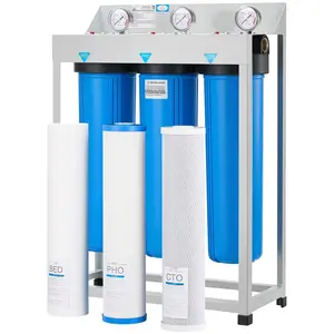 3-Stage Whole House Water Filter System 4.5" x 20" Housing For Residential Use, PHO Scale Prevention, Sediment Reduction, Chlorine Taste And Odor Removal, Iron, Rust And Lead Reduction, Easy DIY Installation, High Flow Rate