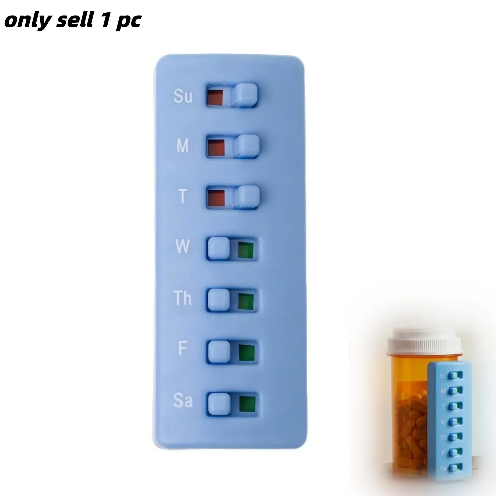 Medication Tracker, Weekly Pill Reminder with Adhesive Curved Fit for Bottles, Travel-Friendly, Durable Reusable Medication Reminder for Home & On-The-Go
