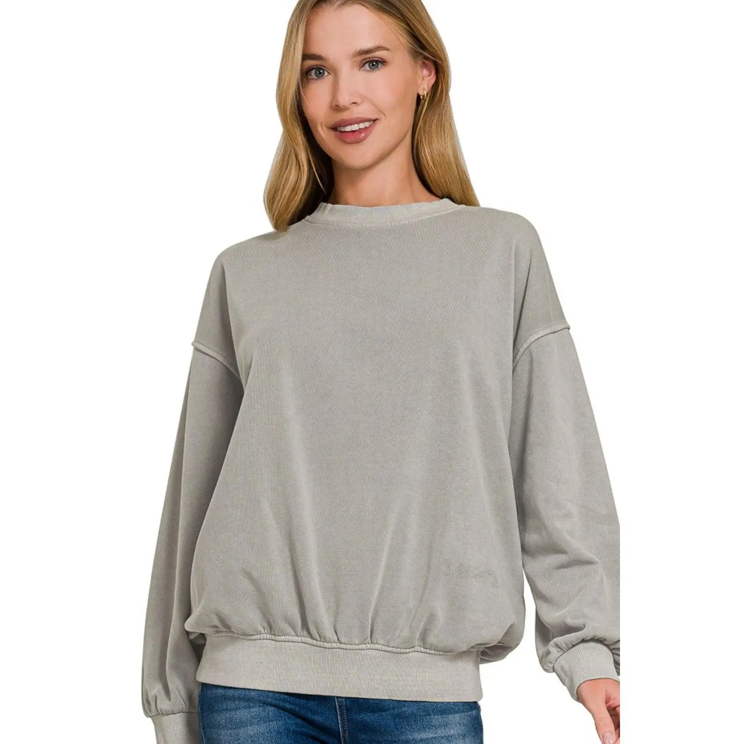 Zenana Soft Fleece Pigment Dye Round-neck Sweatshirts