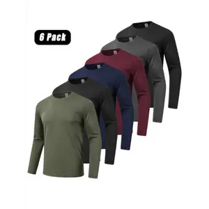 6 Pack Men's Quick Dry Long Sleeve Shirts Moisture Wicking Sun Protection UV UPF SPF Performance T-Shirt For Casual