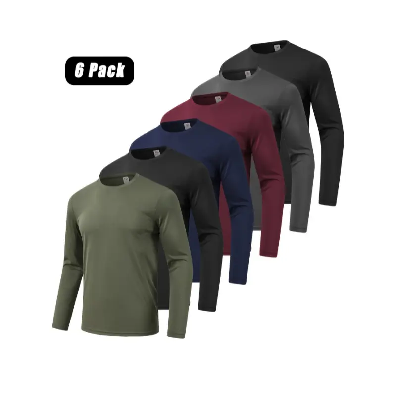 6 Pack Men's Quick Dry Long Sleeve Shirts Moisture Wicking Sun Protection UV UPF SPF Performance T-Shirt For Casual