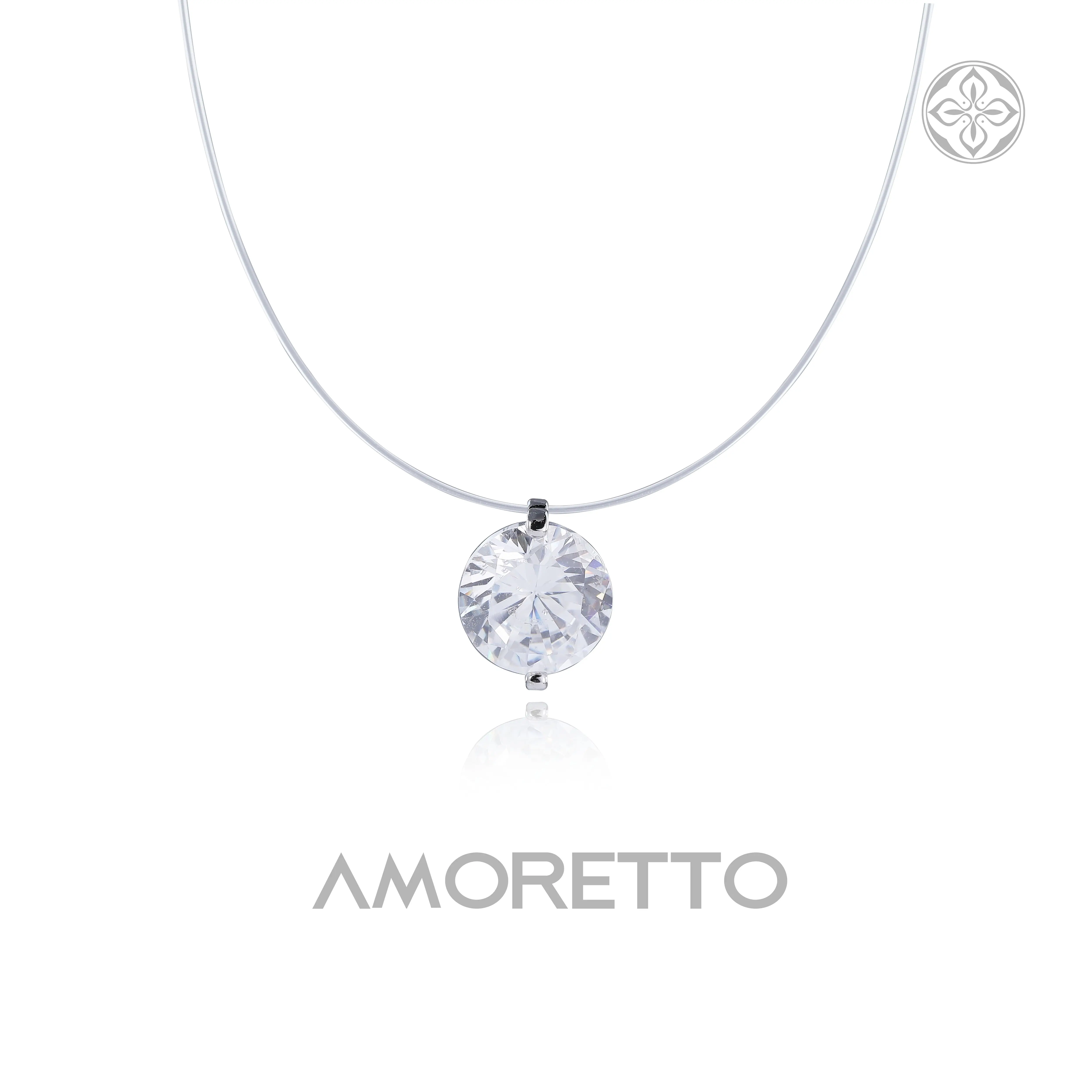 AMORETTO Minimalism Floating Pendant Necklace 2-Ct Colorless Zirconia Illusion Choker Jewelry Gift for Her