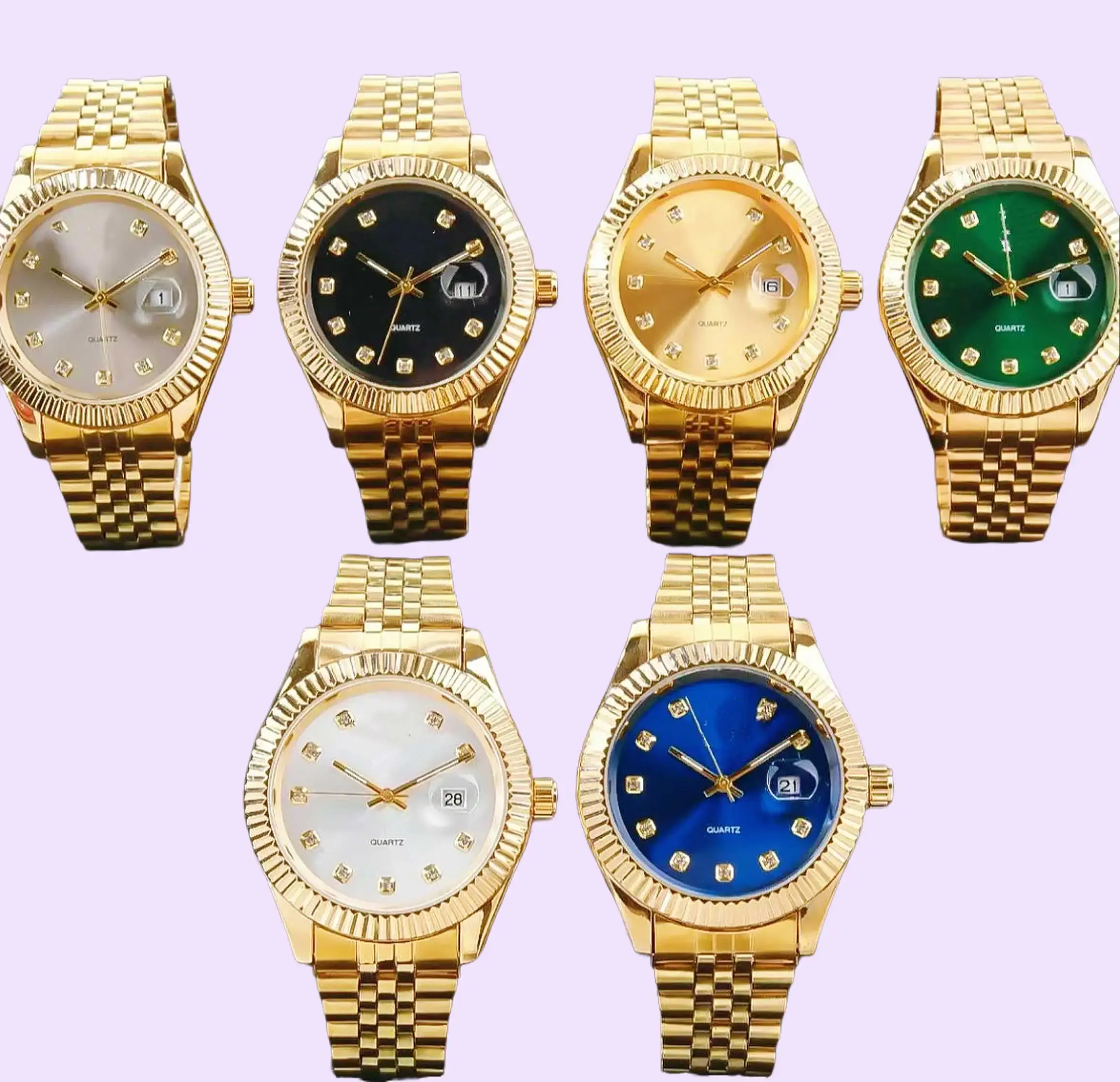 Elegant 38mm Mechanical Watch with Gold Circular Bezel Stainless Steel Strap Black Gold Blue-Green White Dial for Casual & Formal Occasions