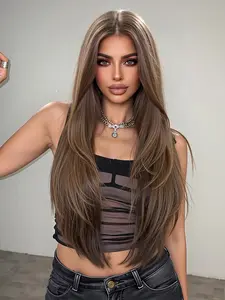 13×6 HD Transparent Lace Front Wig 26 Inch Brown Color | Glueless & Easy to Wear | Heat-Resistant Synthetic | Natural-Looking, Soft Cap | Perfect for Daily Styles