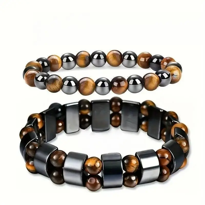 2pcs Double Protection Bracelets, Abundance and Prosperity Attract Wealth- Featuring Tiger Eye Stone and Selected Obsidian Handmade Bracelets, the Best Choice for Holiday Gifts Meaningful