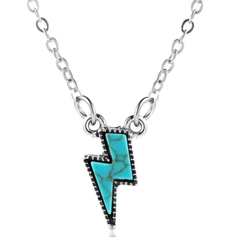 Natural Turquoise Necklace Boho Western Necklaces Jewelry for Women Men Bull Head Cow Tag lightning Bolt Necklace Horseshoe Necklace Hippie Accessories Cross Bar Pendant Necklace 90S Cowgirl Cowboy Jewelry