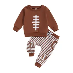 Baby Boys Cute Football Print Long Sleeve Sweatshirts and Stripe Long Pants Toddler Fall Winter Outfits