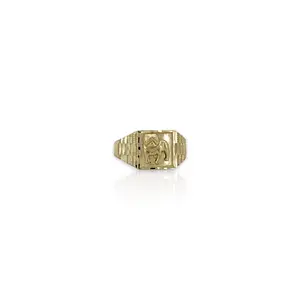 10K Yellow Gold Nugget Ring with French American Bulldog ring