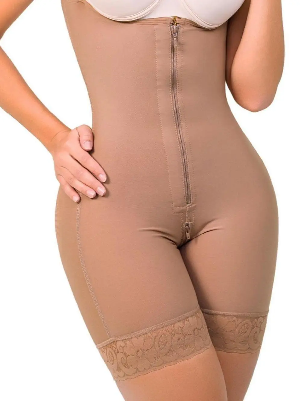 Stagmi SMI7089 La Esbelta Ultra-Invisible Mid-Thigh Shapewear Bodysuit with Front Zipper