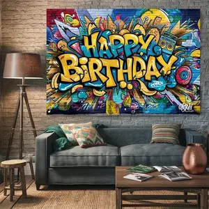 Retro 90's Hip Hop Polyester Backdrop with White Ornaments - Lightweight Soft Wall Decor Banner for Room, Party Decorations