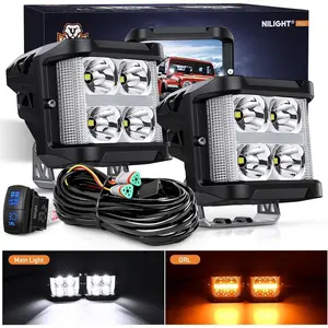 Side Shooter LED Light Pods with Amber DRL 4 Inch 26 W Spot Flood Combo LED Cubes Light w/ 16AWG Wiring Kit for Offroad Driving Fog Light Auxiliary Light on Truck ATV UTV