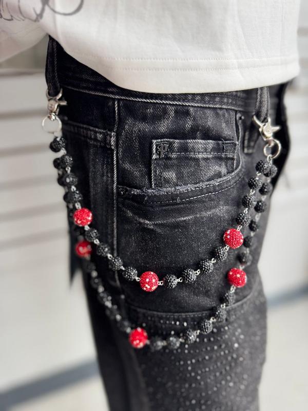 BLCK RED W DOTS WALLET CHAIN