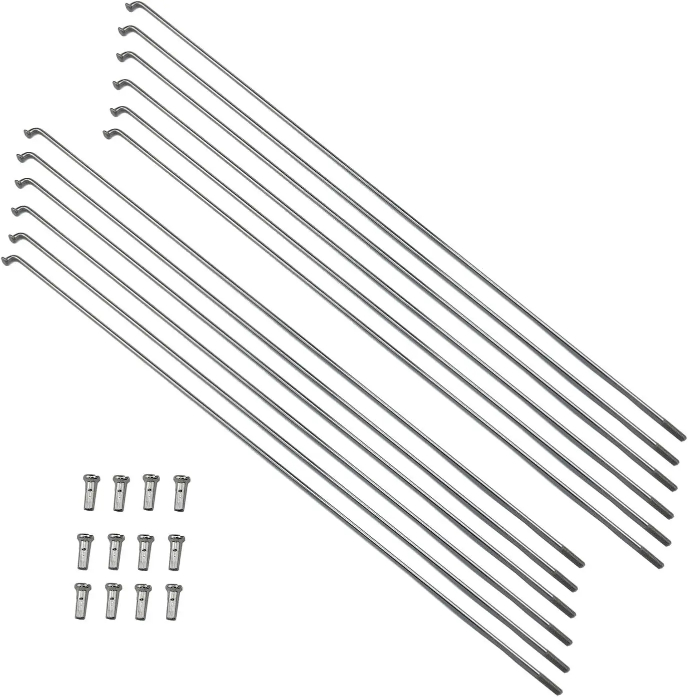 12PCS 260mm/10.2 Inch 14G Stainless Steel Silver Bike Spokes with 14mm Spoke Caps for Mountain Road Bike