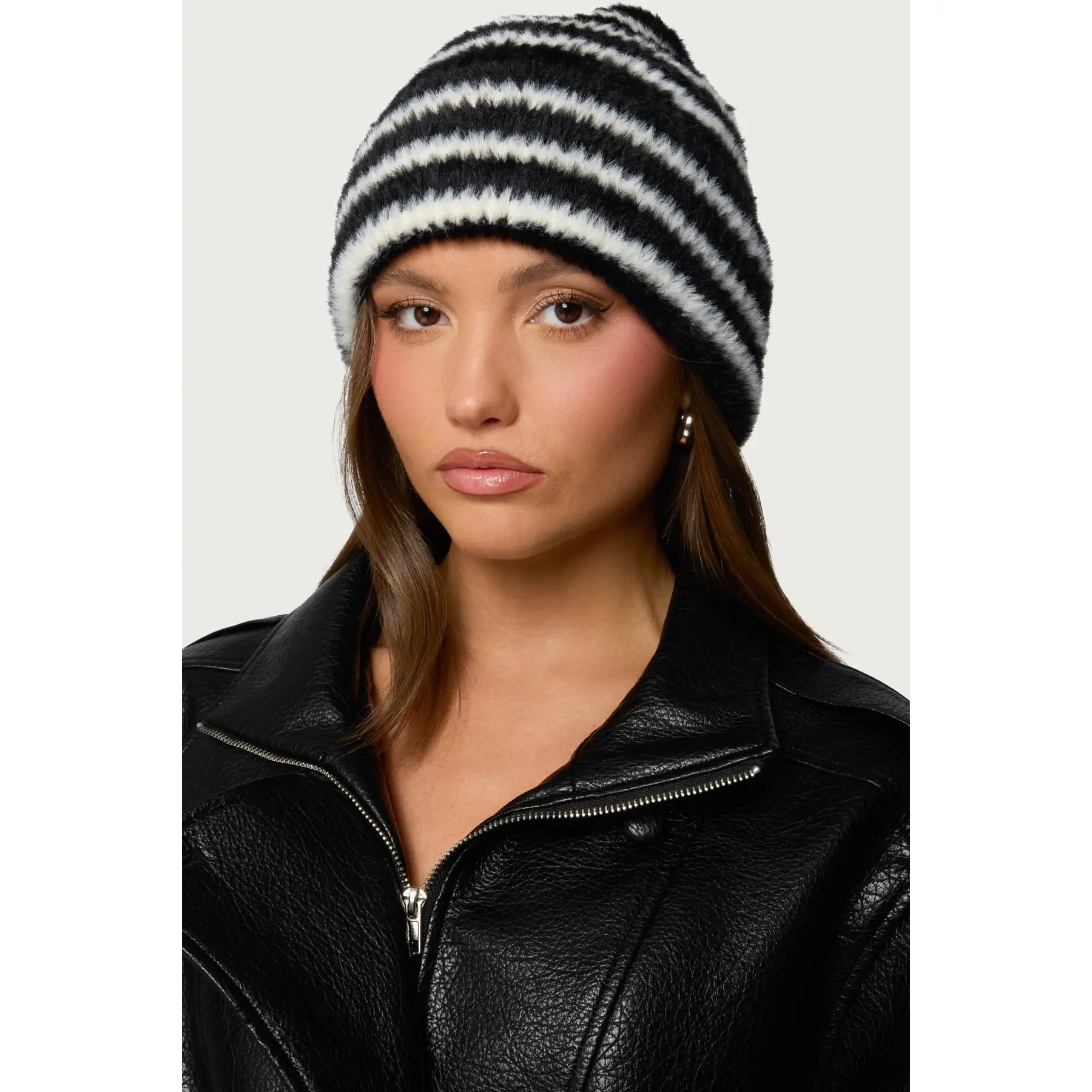 Striped Fuzzy Knit Beanie Striped Fuzzy Knit Beanie