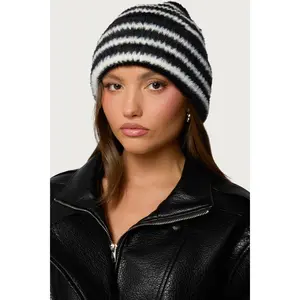 Striped Fuzzy Knit Beanie