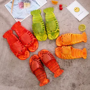 funny crayfish beach slippers,Summer men's and women's couple's large size cartoon lobster slippers,