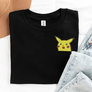 Pokemon Inspired Pikachu Meme Face Embroidered Sweatshirt, Pokemon Sweater, Pikachu Pokemon, Unisex Sweatshirt, Funny Pikachu Sweater Casual Tops