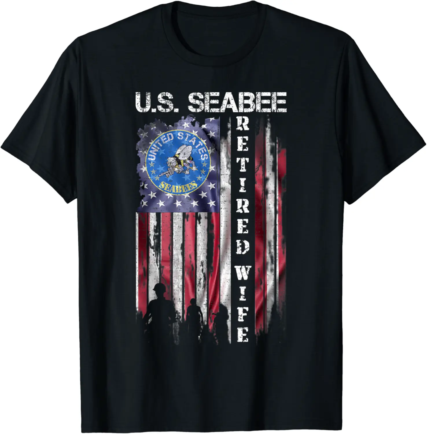 Vintage USA American Flag US Seabee Proud Retired Wife Funny T-Shirt - Margaritahe Shop 57B09WTPW9S2