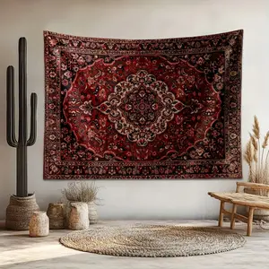 1pc Vintage Persian-Inspired Tapestry Wall Hanging - Red Blue Golden Peach Light Beige Fabric, Horizontal Home Decor for Bedroom, Living Room, Dorm, Party & Event Decor, Room Decor, Dorm Room Decoration, Persian Pattern, Intricate Motifs, Rich Color Desig