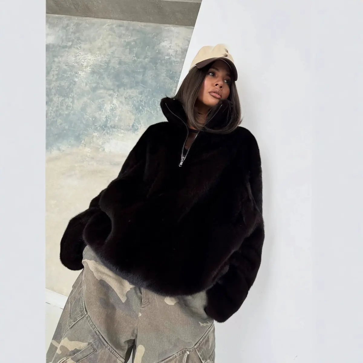 Trendy Women's Faux Mink Fur Pullover Coat | Eco-Friendly Vegan Fluffy Fuzzy Loose Plush Top
