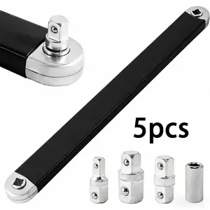 5pcs/set Offset Extension Wrench, Zero Degree Ratchet Extension Set Impact Ready Socket Wrench Extender Tool with 1/2", 1/4", 3/8" Drive Adapters and 1/4" Socket for Tight Place，tools and gadgets for him，tools for mechanics