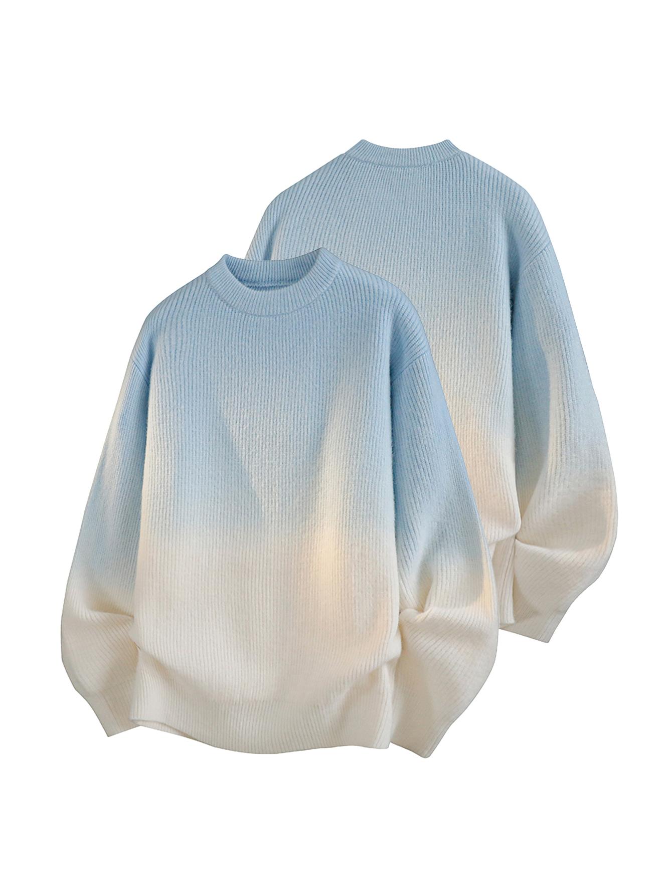 CCCMAI Gradient Crewneck Knitwear for Men Japanese Korean Style Retro High-Quality Elastic Sweater Loose Smart Casual Crewneck Sweater Menswear Pullover Tops Long Sleeve