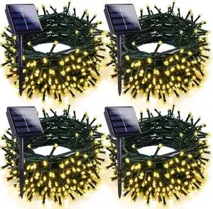Solar Christmas Lights Outdoor Decorations ip65 Waterproof, Tatal 4 Pack 400LED 132FT warm white Solar String led Lights color-changing Green Wire with 8 Modes, Christmas Fairy Light aut for Xmas Tree Party holiday Wedding Yard Garden door house Decor USB