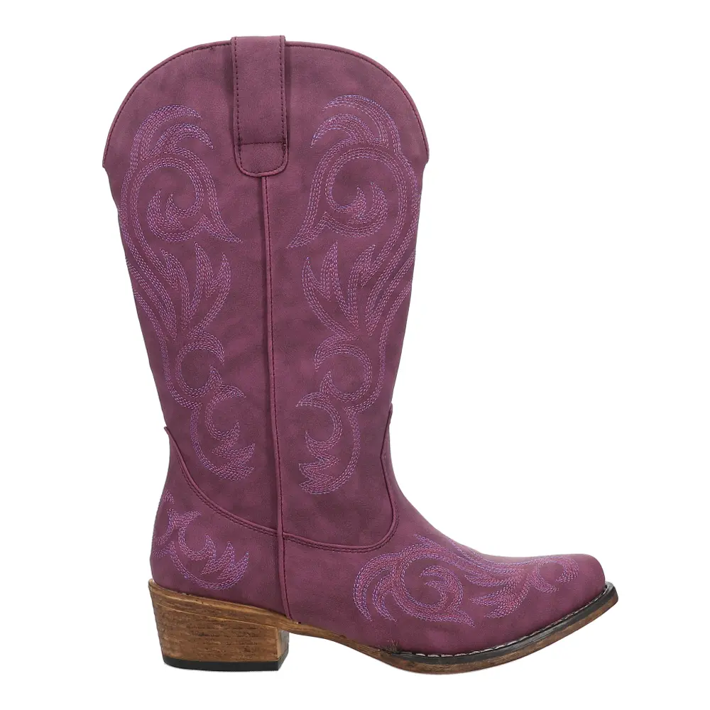 ROPER Womens Riley Embroidered Snip Toe  Casual Boots Mid Calf Low Heel 1-2" - Purple