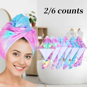 Cartoon Pattern Hair Towel, 2/6 Counts/set Soft Hair Towel with Button, Hair Drying Towel Wrap, Hair Turban Towel for Women & Girls, Bathroom Supplies, Includes Towel