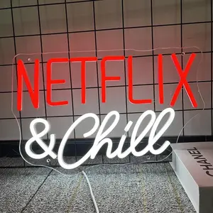NETFLIX & CHILL LED Neon Signs Light LED Art Decorative Sign - Wall Decor/Table Decor, Home Decor for Wedding Party Kids Room Living Room House Bar Pub Hotel Beach 14.96*7.48inch