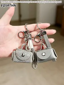 2pcs Luxury Mini Purse Keychain for Women Rhinestone & PU Leather Micro Bag Keyring Charm Trendy Car Key Chain Holder Handbag Backpack Pendant Fashion Jewelry Accessories Elegant