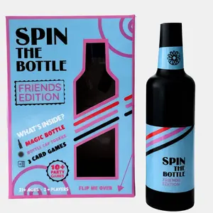 Spin The Bottle Friends Edition Ultimate Party Game with Magic Bottle & 4 Dynamic Card Games for High Energy and Laughter Classic Spinning Bottle Meets Quirky Fortune Teller