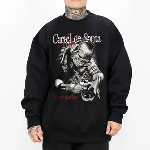 Men's Unisex Cartel De Santa Graphic Cotton Oversized Loose Long Sleeve Hoodie - Mexican Chicano Streetwear Tops, XL, True to Size, Machine Washable, Do Not Bleach