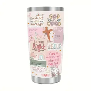 Inspirational Christian Cross Tumbler, Double-Wall Insulated Stainless Steel Travel Cup with Scripture Quotes, Pastel Floral Design, Perfect for Coffee & Tea Lovers, Office, Sports, and Holiday Gifts like Christmas, Easter, Valentine’s Day