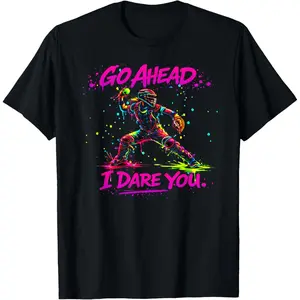 100%cotton Girls Softball Catcher Quote I Dare You Paint Splatter T-Shirt