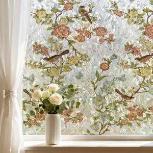 1 Roll Static Cling Iridescent Floral Window Film, Colorful Flower Window Sticker for Home Decor, Glass Decoration, Living Room, Bedroom & Kitchen Sliding Doors, Privacy Protection, Removable Privacy Film outdoorfun