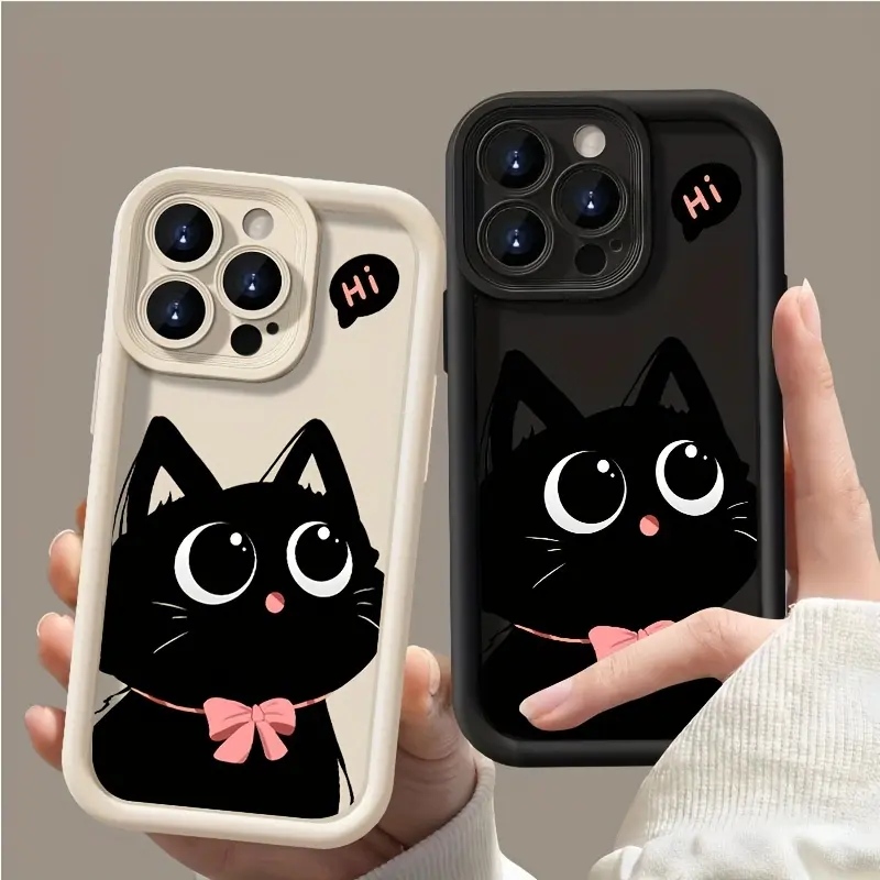 Adorable Cat Design Comfortable TPU Phone Case for iPhone 17 Pro Max 16 15 14 13 12 11 X Series Black White Background Camera Lens Protection Shockproof Anti-Slip Lightweight