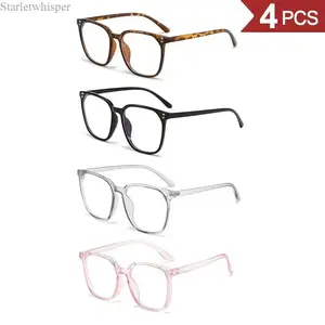 4-Pack Women's Blue Light Blocking Glasses, Anti-Round Face Design with 4 Fashion Colors, Internet Celebrity Style, Leopard Pattern Eyeglasses, Windproof No-Makeup Essential