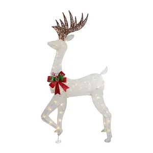 Northlight 60" LED Glitter Reindeer with Red Bo w Decoration