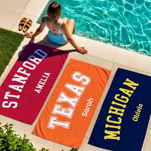Custom University Beach Towel Custom With Name, School Banner Striped Towel, Class of 2026 Senior Team Gift, Coquette College Pennant Towel